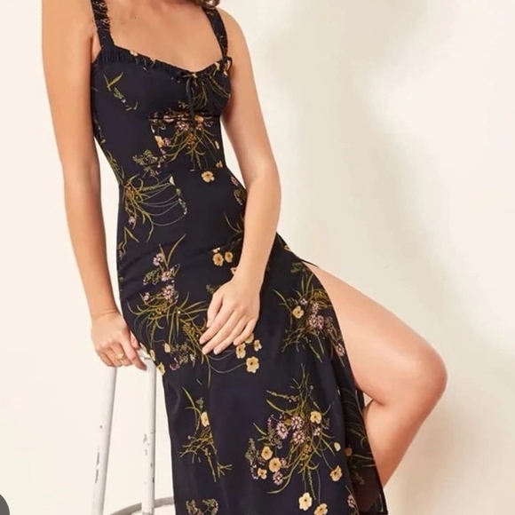 Reformation Midnight Blue Dress with Floral Design - Picture 1 of 5